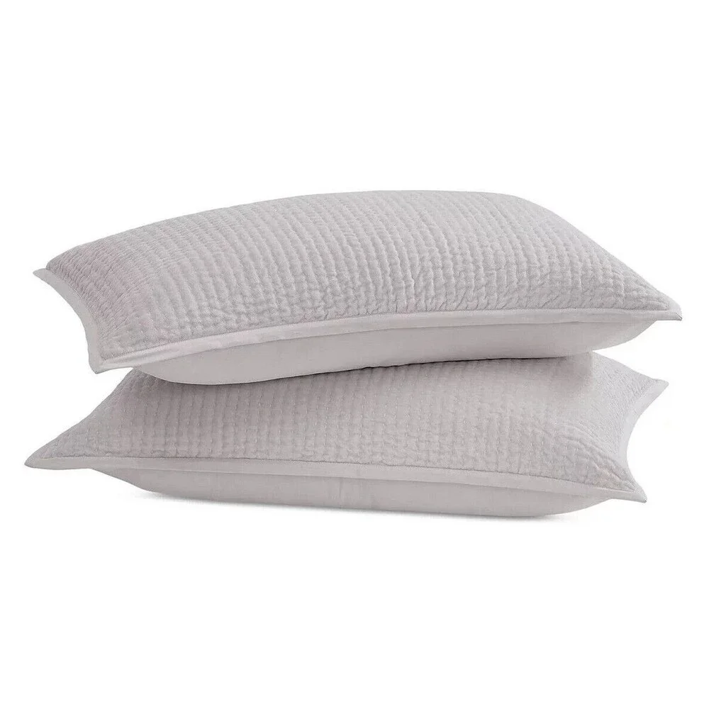 Donna Karan King Quilted Pillow Shams Platinum Gray Velvet Hand Stitch Set of 2